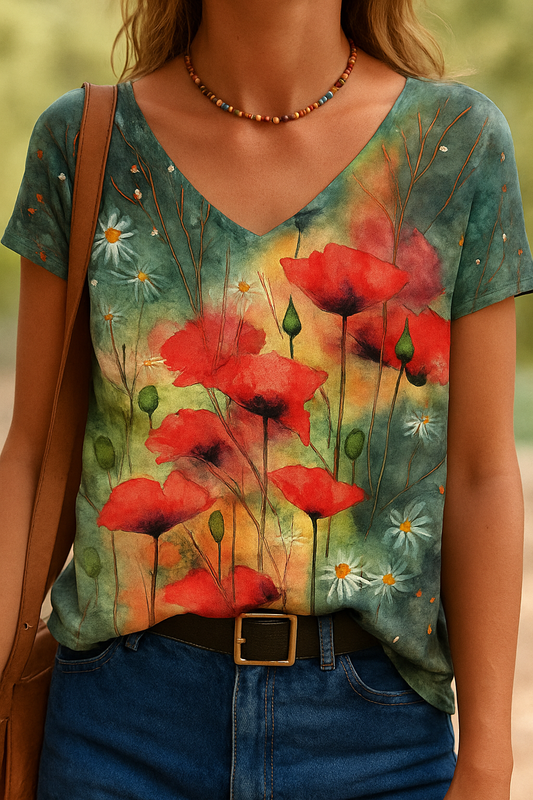 Aud | Floral kunst reproduksjon V-hals T-skjorte
