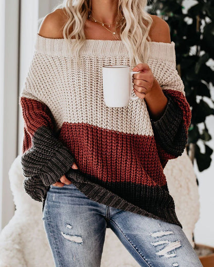 Dame Off Shoulder Casual Langermet Genser