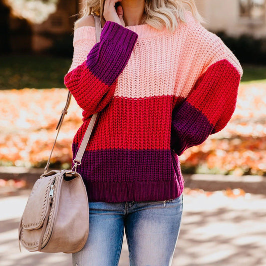 Dame Off Shoulder Casual Langermet Genser