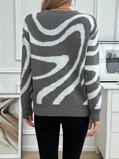 Elegant Stripete Fargeblokk Crew Neck Genser