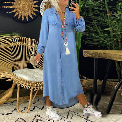Kamilla | Maxi Denim Kjole med Lange Ermer