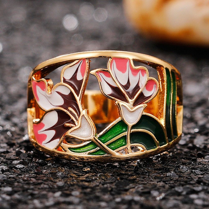 Haisley – Gylden Emalje Blomster Ring