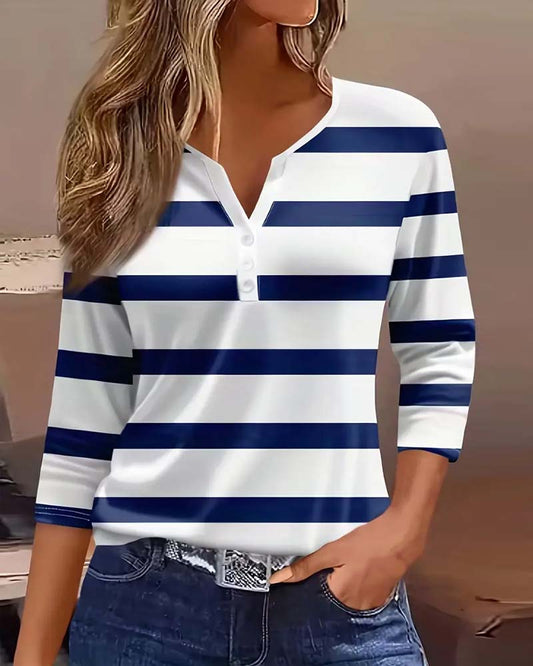 Marit | Stripete Bluse med V-hals