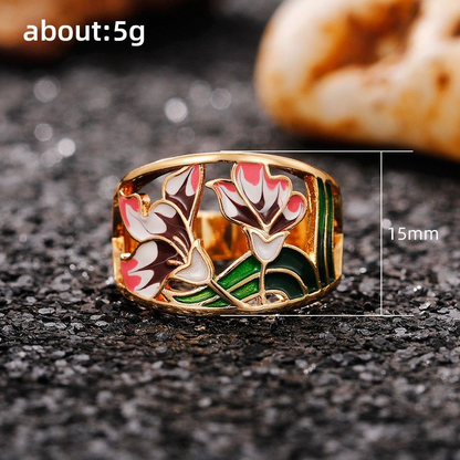 Haisley – Gylden Emalje Blomster Ring
