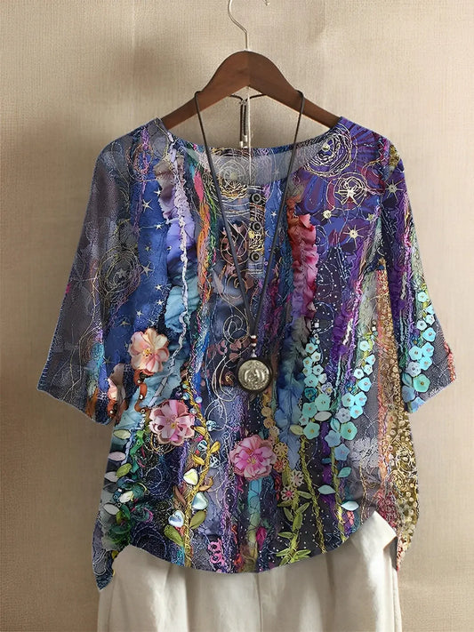Isolde | Fiber Art A-linjet blomster-T-skjorte