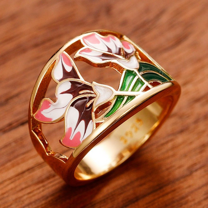 Haisley – Gylden Emalje Blomster Ring