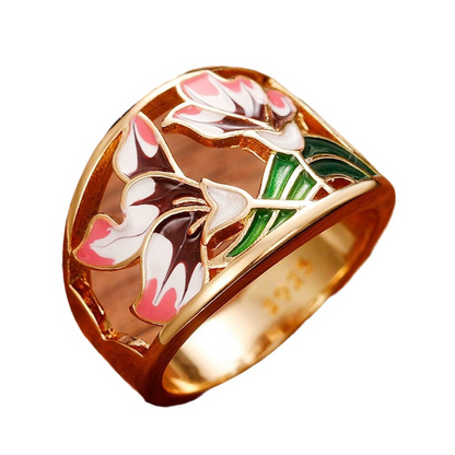 Haisley – Gylden Emalje Blomster Ring