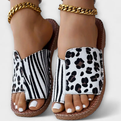 Lyan | Trendy Bicolor Tøfler med Leopardskinn