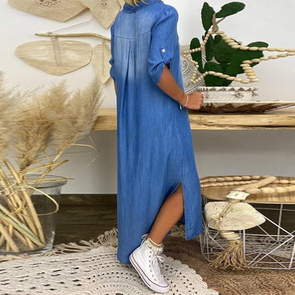 Torilda | Sommer V-hals Halv Denim Kjole