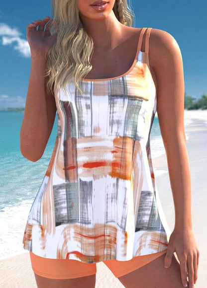 Torill | Lett Tropisk Plante-Print Tankini-Sett i Himmelblå