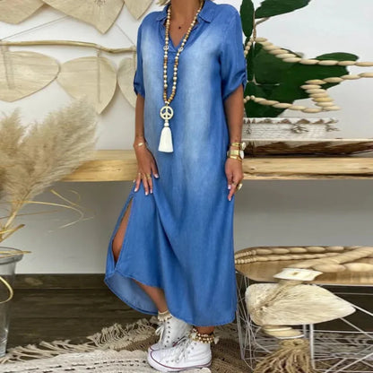 Torilda | Sommer V-hals Halv Denim Kjole