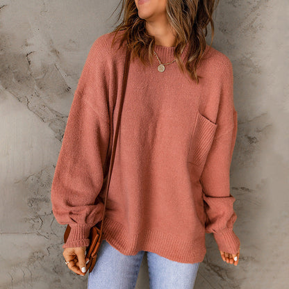 Crew Neck Langermet Løs Genser