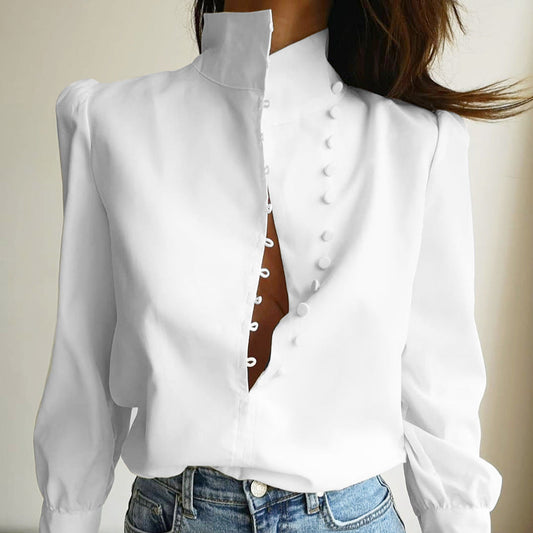 Haldis | Klassisk Knappefront Bluse med Lange Ermer
