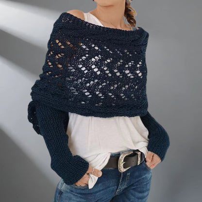Alfhild | Strikket Poncho med Unikt Preg