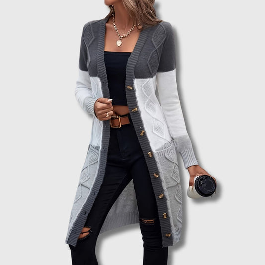 Astrid | Lang Cardigan med Moderne Lommer