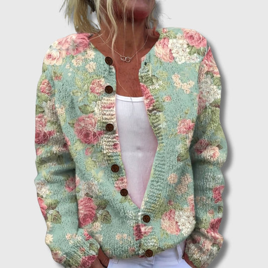 Gunvor | Blomstrete Cardigan med Knapper