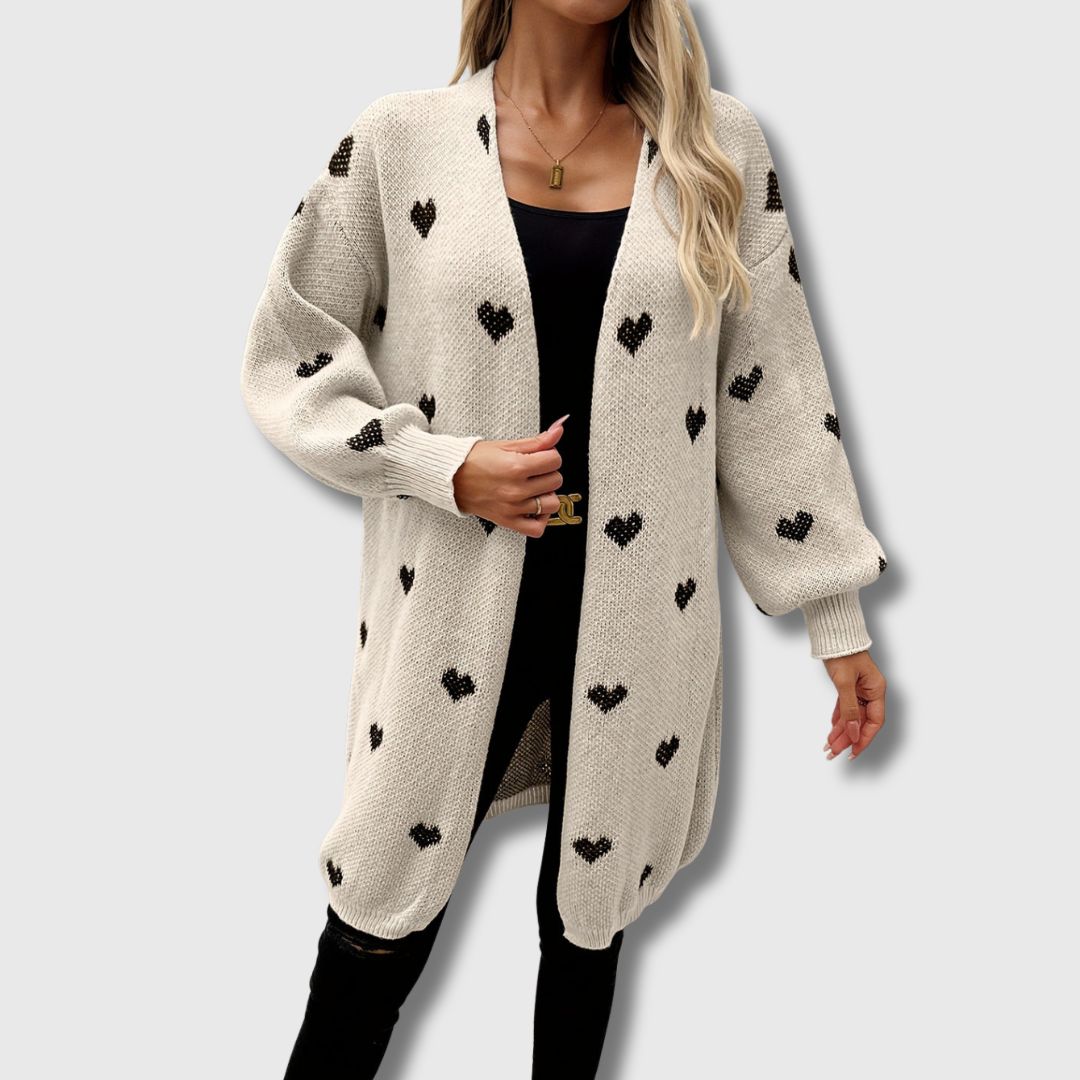 Helga | Lang Cardigan med Hjerter