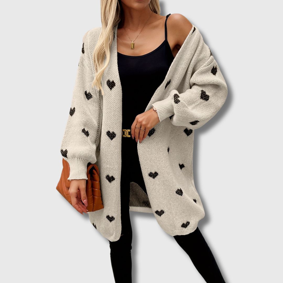 Helga | Lang Cardigan med Hjerter
