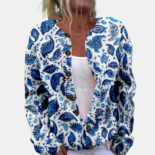 Arabella | Blå Blader Trykk Cardigan