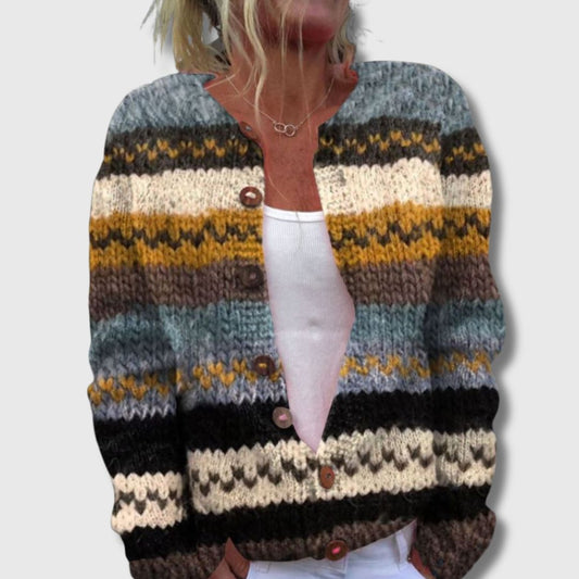 Amalie | Stripet Cardigan med Knapper
