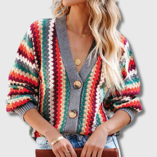 Helga | Fargerik Cardigan med Knapper