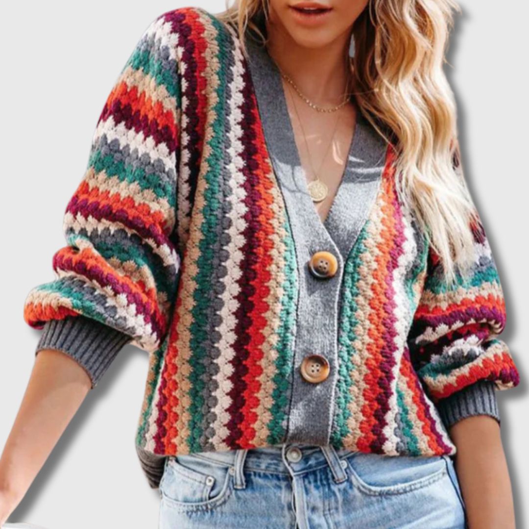 Helga | Fargerik Cardigan med Knapper