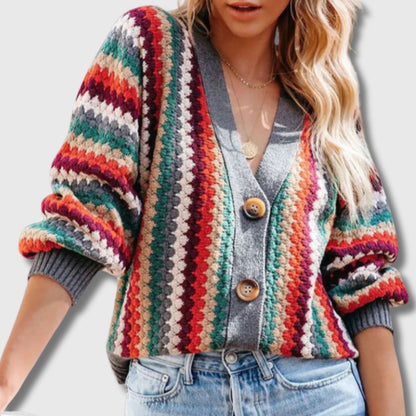 Helga | Fargerik Cardigan med Knapper