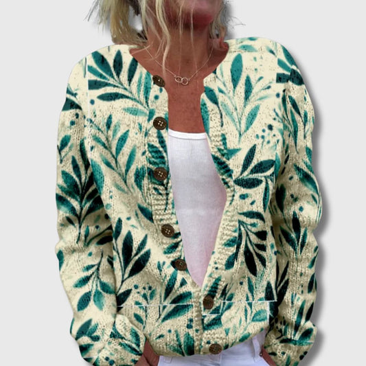 Åse | Bladmønstret Cardigan med Knapper