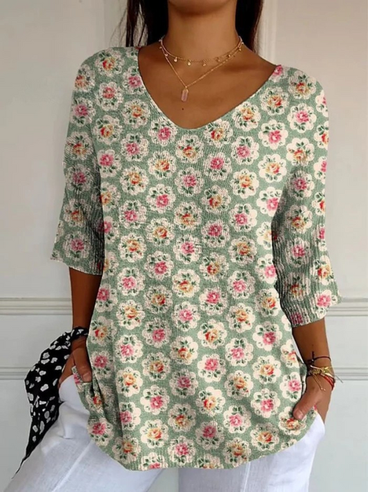 Karianna | Bluse med Klassisk Blomsterpreg