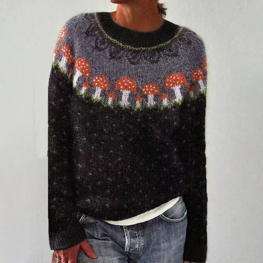 Button Mushroom Jumper – Løs Passform Perfekt for Helgekos og Avslappet Chic Utseende