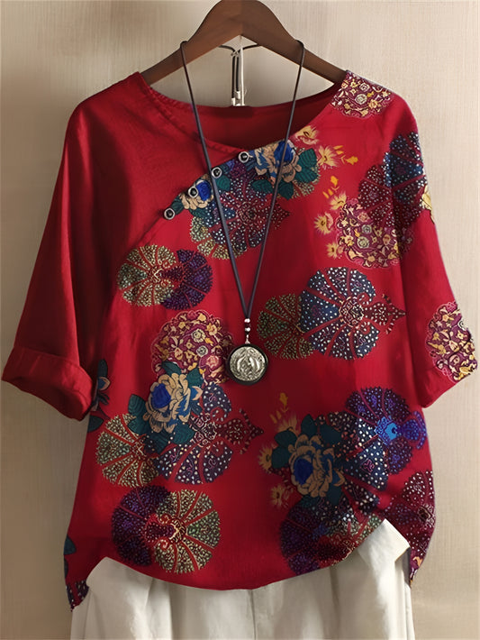 Gudbjørg | Kortermet Bluse med Blomsterprint