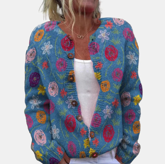 Juliana | Blå Blomstertrykk Cardigan