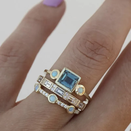 Maéva | Sett med Vintage Blå Krystallringer