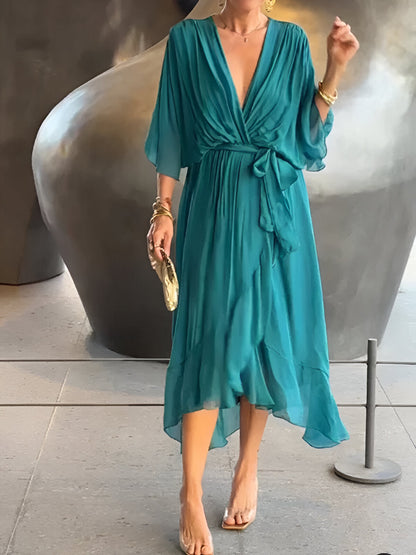 Alfhild | Elegant midikjole med luksuriøst fall