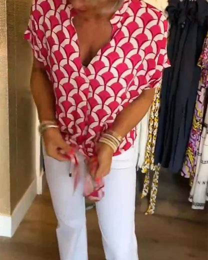 Lisbeth | Knutet skjortebluse med retro mønster